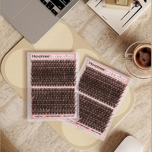 Mavphnee Brown Lash Clusters D-Curly Cluster Eyelash Extensions 14-20MM Mega Volume Lash Extensions Clusters Long Cluster Lashes Dark Brown Natural Individual Lashes (192 Pcs, 120D+150D) thumbnail 7