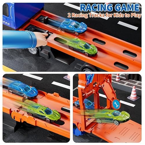 GYYCKTD Cars Truck Set Transport Toy for Kids, Race Track Set with 12 Die-Cast Cars, Trucks Playset, 2-Tier Launching Tracks, Carrier Toy for Boys Girls Birthday Gifts for Boys Ages 1-3 2-4 3-5 4-7 thumbnail 5