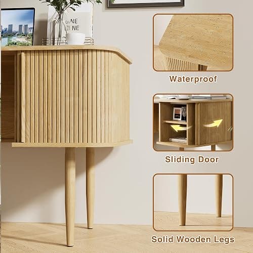 Furniway 55" Modern Writing Desk, Wood Home Office Desk, Natural | Sliding Door Storage, Computer Desk for Study, Bedroom, Living Room & Dorm thumbnail 3