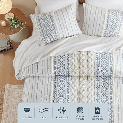 INK+IVY 100% Cotton Duvet Mid Century Modern Design, All Season Comforter Cover Bedding Set, Matching Shams, Full/Queen, Imani Chenille Navy thumbnail 5