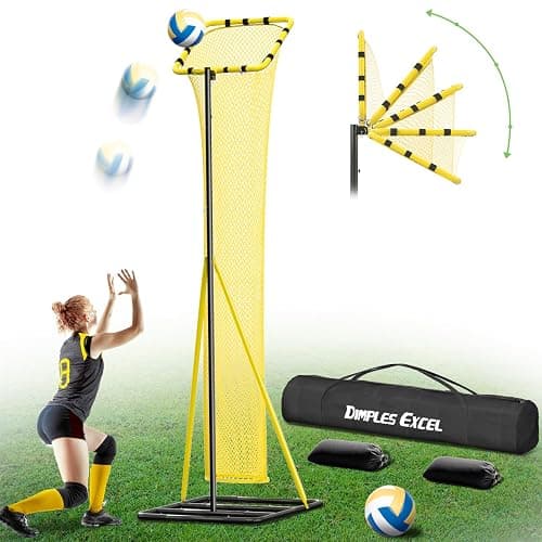 Dimples Excel 10.5 FT Adjustable Volleyball Setter Training Net with 3 Height Levels and 5 Ball Return Angles (70°–180°), Includes Volleyball, Pump, Carry Bag & Sandbags for Indoor/Outdoor Practice - Image 1