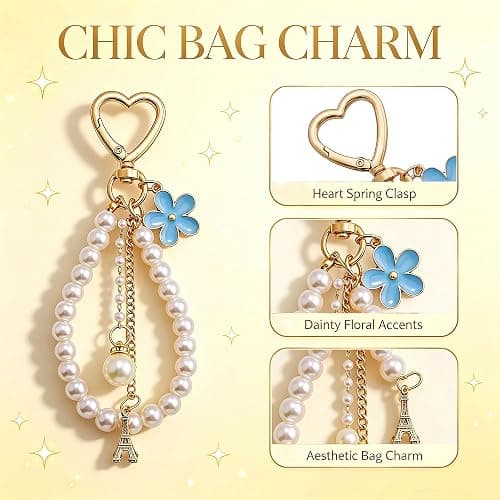 VentuSilvum 5 Pcs Pearl Bag Chain Extender Set, Gold Purse Strap with Ribbon Bow Keychain, Cute Charm Accessories for Handbag thumbnail 4