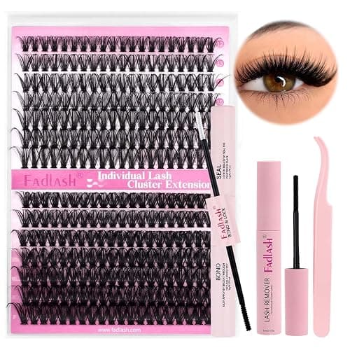 FADLASH Lash Extension DIY Kit Lash Clusters D Curl Cluster Lashes with Lash Bond and Seal Cluster Lashes Glue Remover Lash Tweezers for DIY Eyelash Extension at Home（Kit 40D+50D-0.07D-12-18MIX） thumbnail 8