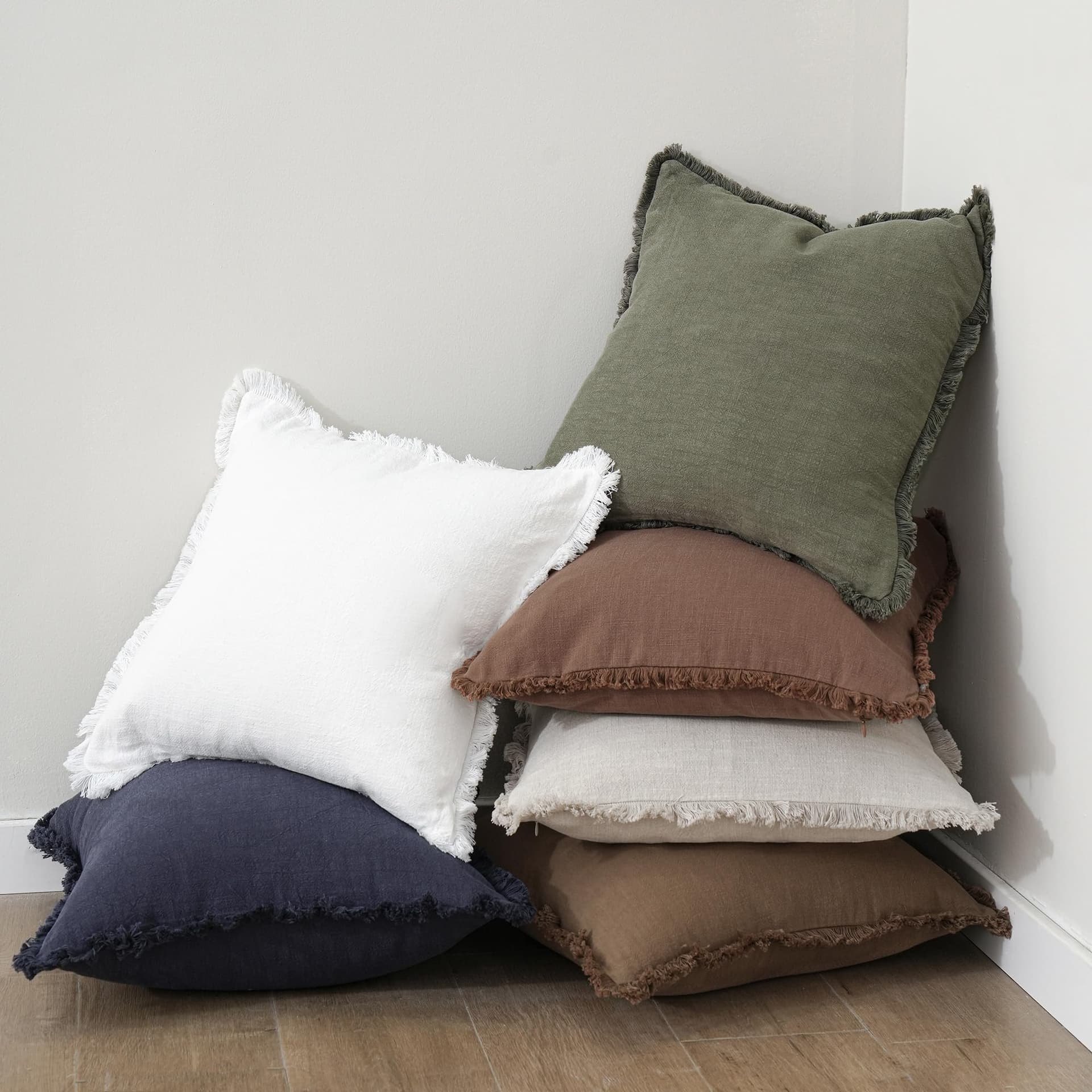 Foindtower Set of 2 Decorative Linen Edges Throw Pillow Covers Cozy Farmhouse Boho Tassels Cushion Cover Soft Accent Pillowcase for Sofa Bed Living Room Home Decor 50×50cm Olive Green thumbnail 6