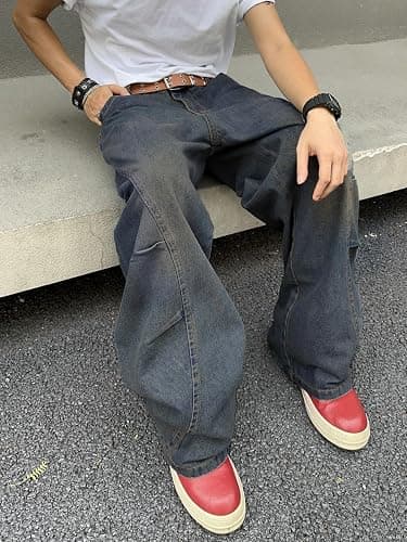 DFGIGT Men's Irregular Sutures Y2k Hip Hop Baggy Jeans Wide Leg Denim Pants Casual Loose Fit Trousers Streetwear thumbnail 2