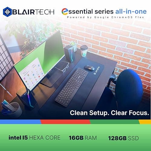 BlairTech All-in-One Desktop PC with 24" Monitor | Intel Core i5 | 8 GB RAM, 128GB SSD – Powered by Google ChromeOS Flex (Renewed), RGB Speakers, Wireless Keyboard & Mouse, WiFi & Bluetooth (Renewed) thumbnail 3