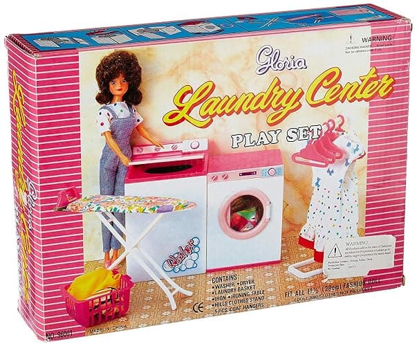 YMCtoys My Fancy Life Dollhouse Laundry Room Set, Pink and White Playset with Washer, Dryer, Ironing Board, Laundry Basket, Kids Pretend Play Furniture thumbnail 7