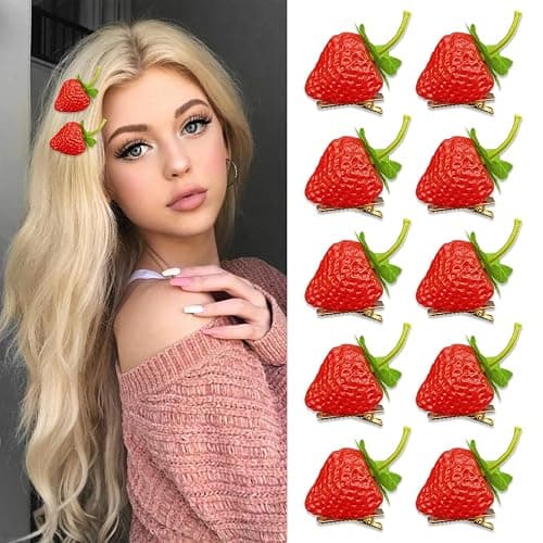 10 Pcs Strawberry Hair Clips Women Bangs Alligator Clips Christmas Birthday Decoration Accessories Fruit Daily Hairpins Red Green Bobby Pins - Image 1