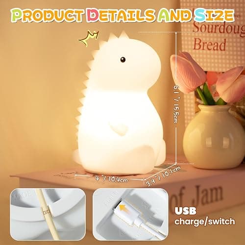 loatme Night Light for Kids, Rechargeable Dimmable Silicone LED Nightlight with 7 Colors, Baby Nursery Night Lamp, Touch Squishy Lamp, Cute Gifts for Girls, Boys, Toddler Room Decor, Dinosaur thumbnail 7