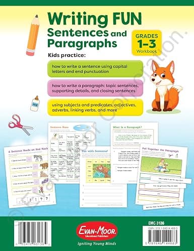 Evan-Moor Writing FUN Sentences and Paragraphs: Grades 1-3, Writing Basics for Kids, Practice, Subject and Predicate, Topic Sentences, Supporting Details, Closing Sentences, Workbook thumbnail 2