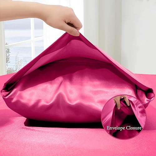 VACVELT 3pcs Hot Pink Satin Sheets Twin Size Bed Set, 15 Inch Deep Pocket Silky Satin Sheet Set, Soft Satin Bedding Set Cooling & Luxury Bed Sheets, 1 Fitted Sheet + 1 Flat Sheet + 1 Pillowcase thumbnail 6