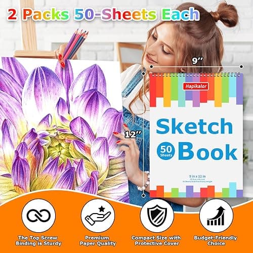 9" x 12" Sketch Book, 2-Pack 50 Sheets Spiral Bound Art Sketchbook, Acid Free Artist Drawing Book Paper, Art Supplies for Adults Kids, Craft Activities, Sketch Paper for Drawing Coloring Sketching thumbnail 6
