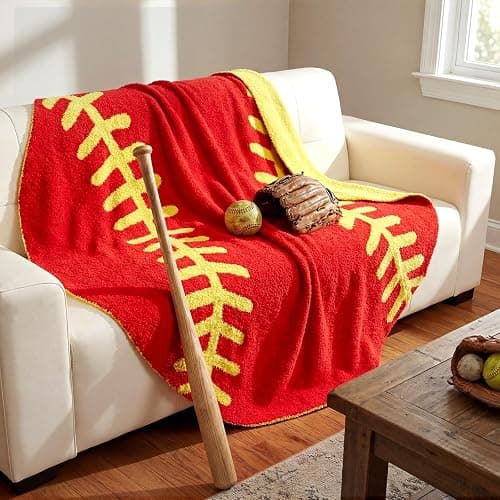 Batiyeer 60 Inch Round Softball Throw Blanket, Reversible Knitted Microfiber Softball Senior Night Throw Gift for Teens Adults, Double Sided Soft Warm Sports Blanket for Couch Sofa Game Room Decor thumbnail 8