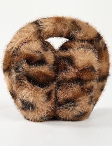Buauty Womens Leopard Ear Muffs, Soft Winter Ear Covers Foldable Fluffy Ears Headband Warmers for Cold Weather thumbnail 2