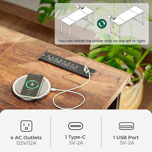 Huuger 71 x 31.5 Inch Desk with Power Outlets & USB-C, 1.2 Inch Thicker Desktop, Robust Metal Tubes, Deep Computer Desk, Heavy Duty Office Desk, Work Desk for Home Office, Rustic Brown thumbnail 4