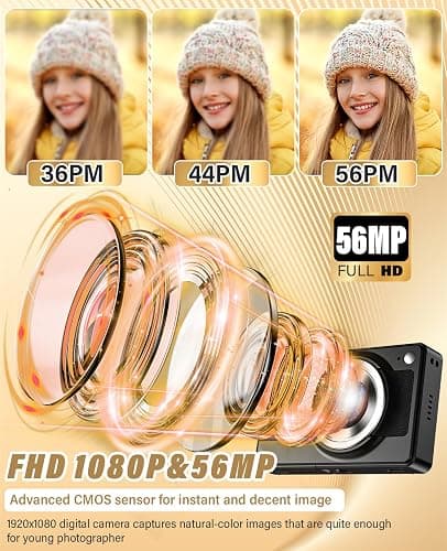 2025 New Digital Camera, 56MP FHD 1080P for Kids with 16x Digital Zoom Anti Shake, Face Detect, Smile Capture, 32GB TF Card, Battery, Lanyard, a Great Gift for Boys & Girls（Black） thumbnail 2