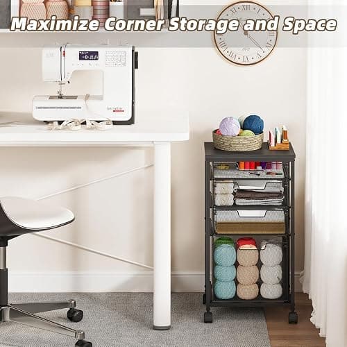 Sbanmao Rolling Storage Cart with Drawers, Utility Cart with Wooden Tabletop and Lockable Wheels Multifunctional Storage Organizer Craft Cart for Classroom, Bedroom, Bathroom, Office, Black thumbnail 8