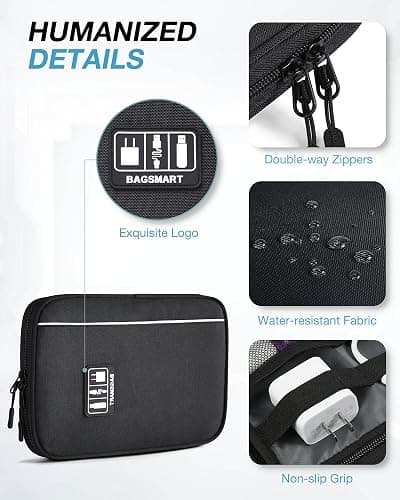 BAGSMART Large Electronics Travel Organizer Case, Tech Accessories Cord Storage Bag for Phone, Power Bank, SD Card, Cables, Black thumbnail 4