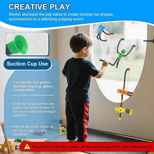 Robot Suction Cup Toys Pop Tubes | 6 PCS-Stretchy Sensory Fidget Toys for Kids Ages 3+ | Perfect for Travel, Party Favors,Autism, Stress Relief Stocking Stuffers thumbnail 6