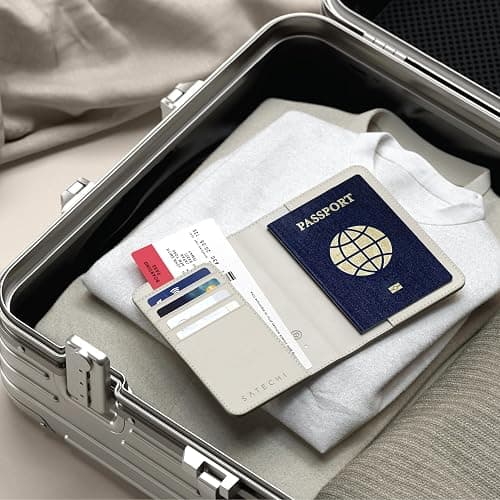 Satechi Passport Holder for Travel with Find My, Passport Cover with 4 Card Holder, Wireless Charging, and RFID protection – Travel Essential Vegan Leather Passport– Sand thumbnail 9