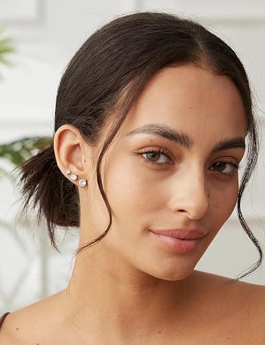 6 Pairs Stud Earrings Set, Hypoallergenic Cubic Zirconia 316L Earrings Stainless Steel CZ Earrings 3-8mm (Steel color) thumbnail 9