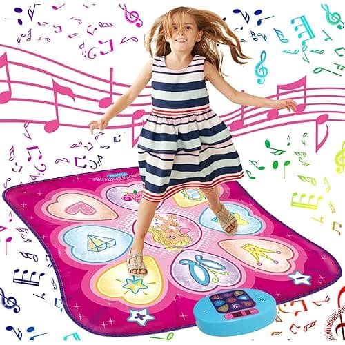 SUNLIN Dance Mat - Dance Mixer Rhythm Step Play Mat - Dance Game Toy Gift for Kids Girls Boys - Dance Pad with LED Lights, Adjustable Volume, Built-in Music, 3 Challenge Levels (3-12 Years Old) - Pink - Image 1
