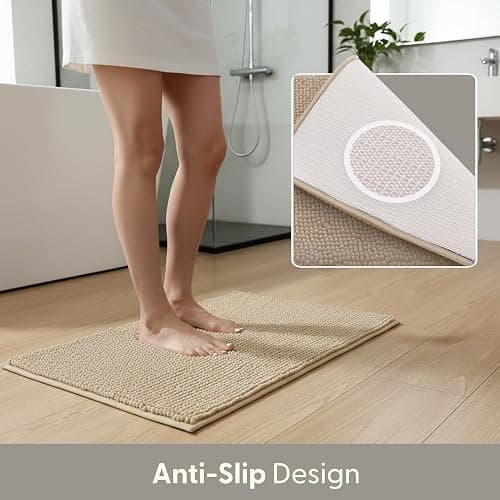 KEPLIN Non-Slip Microfibre Bath & Toilet Mat - Soft, Plush & Comfortable Rug with Machine Washable Design - Water Absorbent & Quick Drying to Keep Bathroom & Home Hygienic & Clean - (40x60cm) Beige thumbnail 5