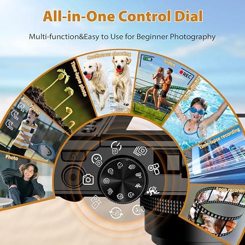 4K Digital Camera for Photography, 4K 64MP Vlogging Camera for YouTube with 3" 180° Flip Screen, Compact WiFi Camera with 18X Digital Zoom, 32GB Micro SD Card & 2 Batteries, Black thumbnail 5