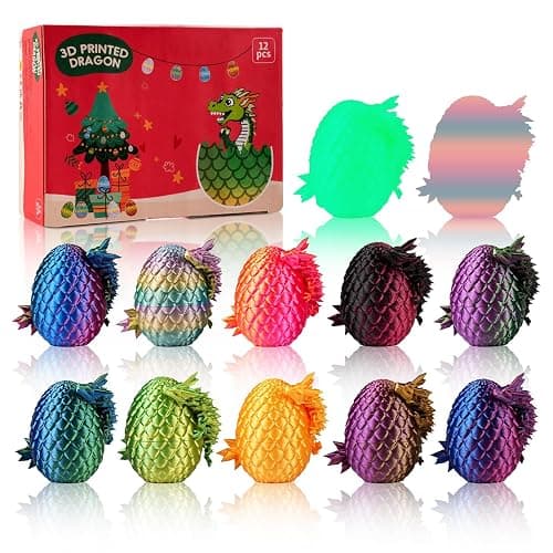 JOMBY 12PCS 3D Printed Dragon Eggs with Dragon Inside, Mini Egg Set, Articulated Crystal Fidget Toy for for Kids & Adults Gifts Christmas Ornament & Stocking Stuffers - Image 1