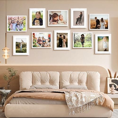 FIXSMITH 8x10 Picture Frame Bulk-6 Pack, Photo Frame with HD Plexiglass, Display Pictures 5x7 with Mat or 8x10 Without Mat, White Picture Frames Collage Wall Decor, Wall & Tabletop Picture Frames thumbnail 2