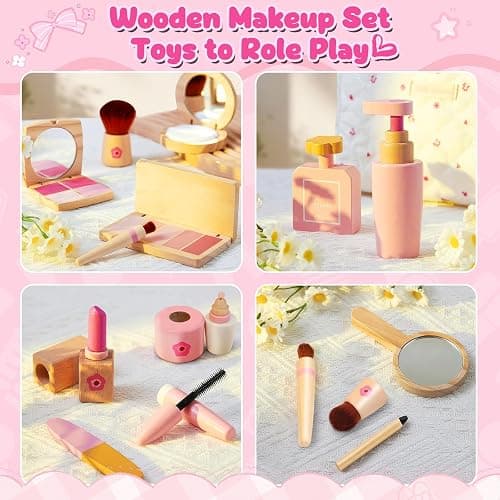 KIDBEST Wooden Makeup Toy Set for Toddler [2026] Play Makeup Kit for Girls 3-5 with Pretend Wood Lipstick/ Mirror/ Brushes/ Cosmetic Set Beauty Girl Birthday Gift Age 3 4 5 6 thumbnail 6