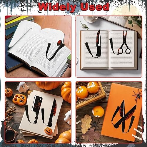 6Pcs Horror Novelty Bookmark Set, Fake Knife Shapes with Blood Stain Gothic Book Accessories Dark Romance Acrylic Page Holders with Black Tassels Halloween Craft thumbnail 7