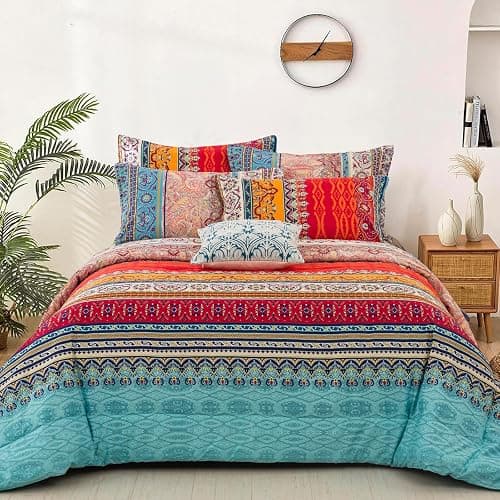 Goodidea Striped Bohemian Comforter Set Queen Size 3 Pieces Boho Hippie Geometric Bedding Set Soft Breathable Reversible Microfiber Boho Comforter with 2 Pillowcases(20"x26") thumbnail 2