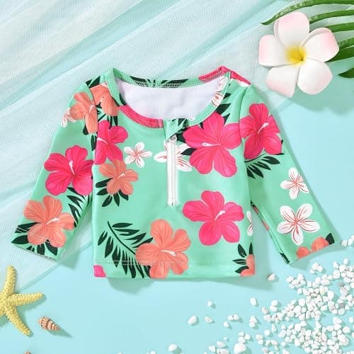 HINTINA Newborn Baby Girl Long Sleeve 2-Pieces Swimsuit Bathing Suit with Hat thumbnail 3