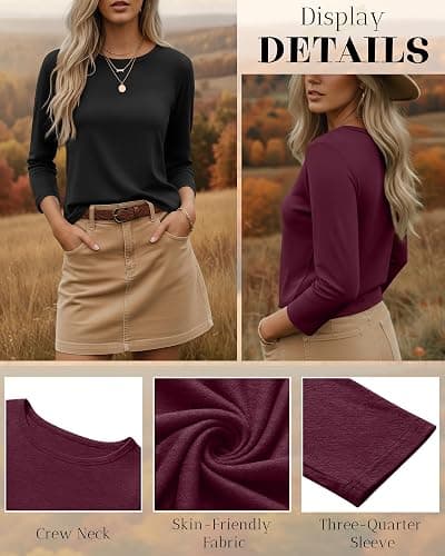 Ficerd 3 Pack 3/4 Sleeve Tops for Women Round Neck Dressy Basics Tees Casual Trendy Loose Fit T Shirts thumbnail 5