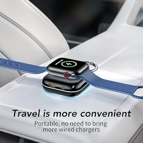 HUOTO Portable Charger for Apple Watch,Wireless Magnetic iWatch Charger 1200mAh Power Bank Travel Keychain Accessories Smart Chargers for Apple Watch Series 10/9/8/7/6/SE/5/4/3/2/1/UItra/UItra 2 - Black thumbnail 7