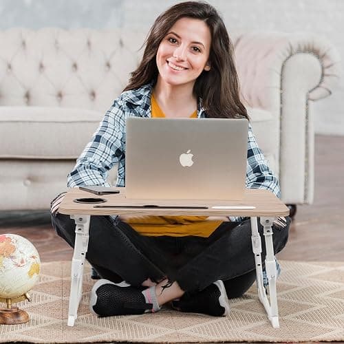 Lap Desk for Bed, Adjustable Laptop Desk with USB Charging Port, Storage Drawer & Bookshelf — Foldable Bed Desk for WFH & Students, 23.6" Desktop Fits 18" Laptop, Non-Slip, Glacier thumbnail 2