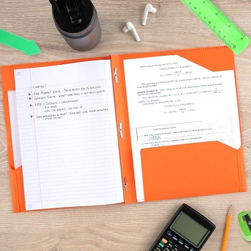 Five Star 2-Pocket Folder, Plastic Folder with Stay-Put Tabs and Prong Fasteners, Holds 8-1/2" x 11" Paper, Solar Orange (340300N) thumbnail 5