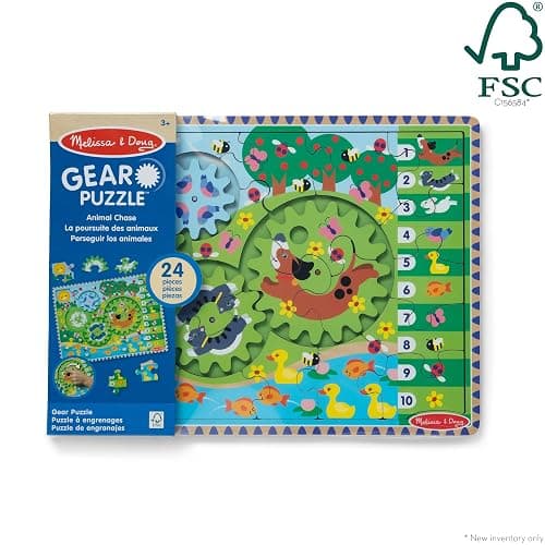 Melissa & Doug Wooden Animal Chase Jigsaw Spinning Gear Puzzle – 24 Pieces Wooden Puzzle for Toddlers and Preschoolers, for Boys and Girls Ages 3+ thumbnail 3