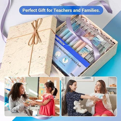WRITECH Up Mechanical Pencil Set: 6ct Gradient Barrel 0.7mm Mechanical Pencils with 4 Tubes of HB Lead Refills and 2 Extra Erasers for Writing Drawing Sketching Drafting thumbnail 5