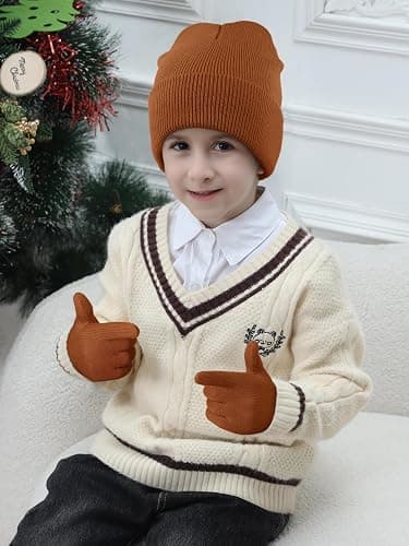 Glooarm 6 Pack Kids Beanies Hats Gloves Set, Kids Winter Hats Full Finger Gloves for Boys Girls thumbnail 6