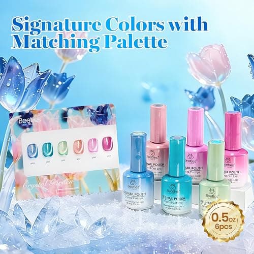 Beetles Crystal Garden Cat Eye Gel Nail Polish Set - 6 Colors 15ML Full Size Spring Gel Polish Kit Glitter Pink Blue Orange Green Magnetic Effect Soak Off UV Nail Art DIY Manicure Gifts for Women thumbnail 2