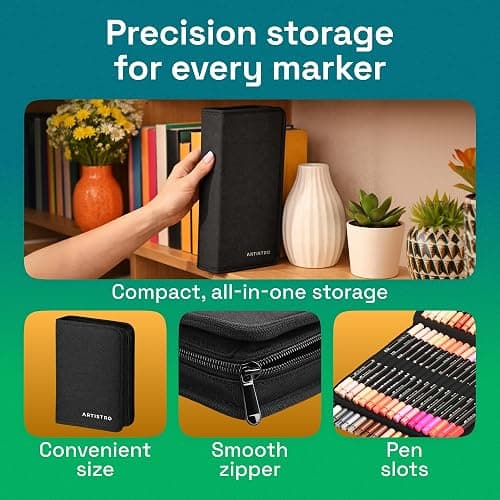 ARTISTRO Acrylic Paint Markers, Dual-Tip Paint Pens, Black 72 Pack | Brush & Fine Precision Tips, Painting & Calligraphy, Multisurface for Fabric, Rock, Glass Painting, Wood, DIY, Craft, Canvas thumbnail 6