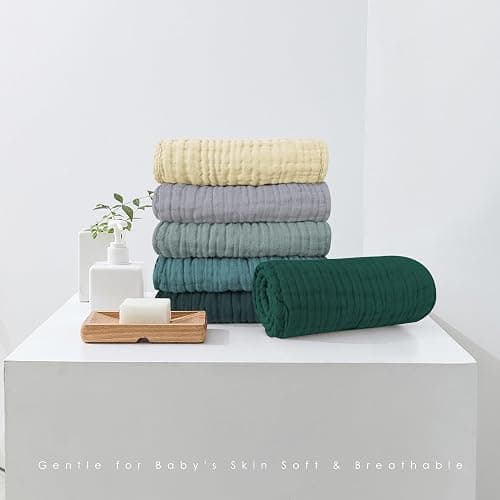 Spotted Play Muslin Burp Cloths 100% Cotton Large 20''x10'' Extra Soft and Absorbent Baby Wash Cloths Spit Up Rags - Baby Burping Cloth for Boys Girls Items(12 Pack Ivory, Slate and Emerald Series) thumbnail 4