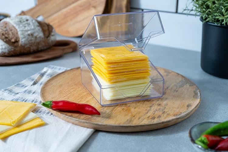 Pikanty American Sliced Cheese Holder | Airtight Storage Container for Fridge | Hinged Lid | Dishwasher Safe | Holds 24 Slices | Made in USA thumbnail 2
