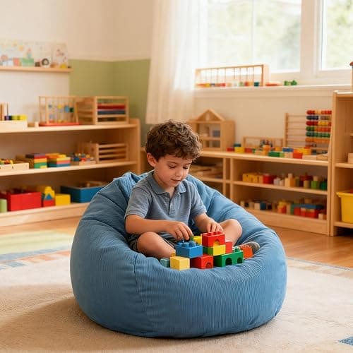 LPMOERA Bean Bag Chair Memory Foam Bean Bag Chairs for Kids/Teens with Filling Round Kids Bean Bag Chair for Living Room Bedroom College Dorm Reading Chair thumbnail 8