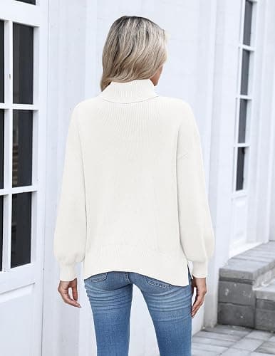 Zeagoo Women's Turtleneck Sweater 2025 Fall Winter Chunky Knit Sweaters Casual Side Slit Pullover Jumper Top thumbnail 5