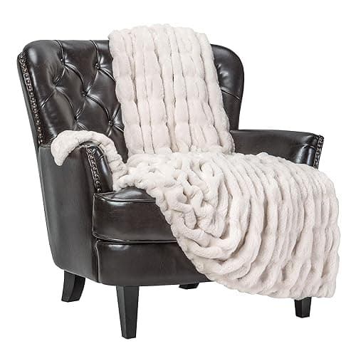 Chanasya Premium Ruched Faux Fur Throw Blanket - Luxurious, Soft Reversible Mink Blanket - 50" x 65” - Cloud - 50x65 Inches - A(cloud)
