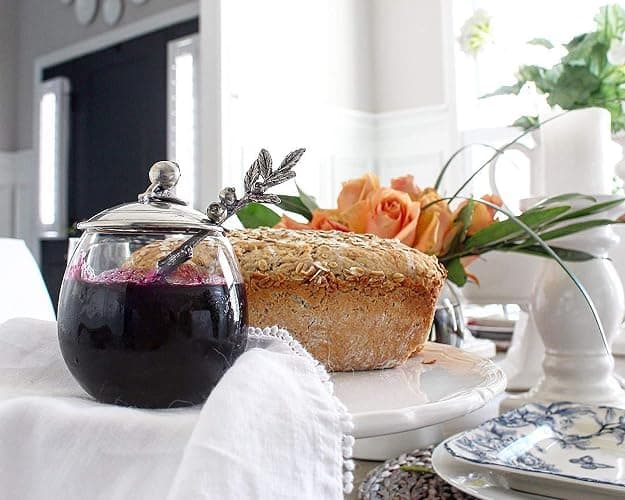 Vagabond House Pewter Blueberry Jam Jar Jelly Pot with Spoon 5 inch Tall 12 oz thumbnail 2