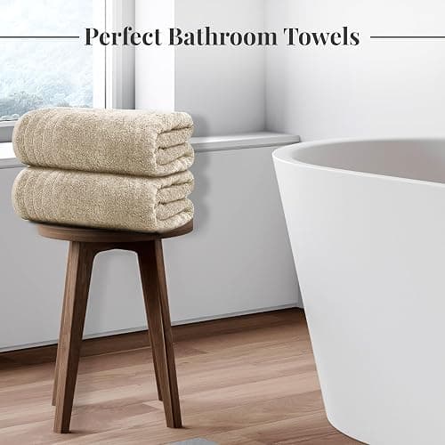 Tens Towels Pack of 4 Extra Large Bath Towels 30 x 60 Inches, 100% Cotton, Larger & Lighter Weight, Quicker to Dry, Super Soft and Absorbent, Perfect for Bathroom, Beige thumbnail 5